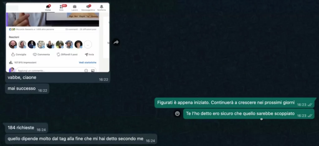 Conversazione tra Francesco Oggiano e Luca Mastella su come ampliare la rete LinkedIn