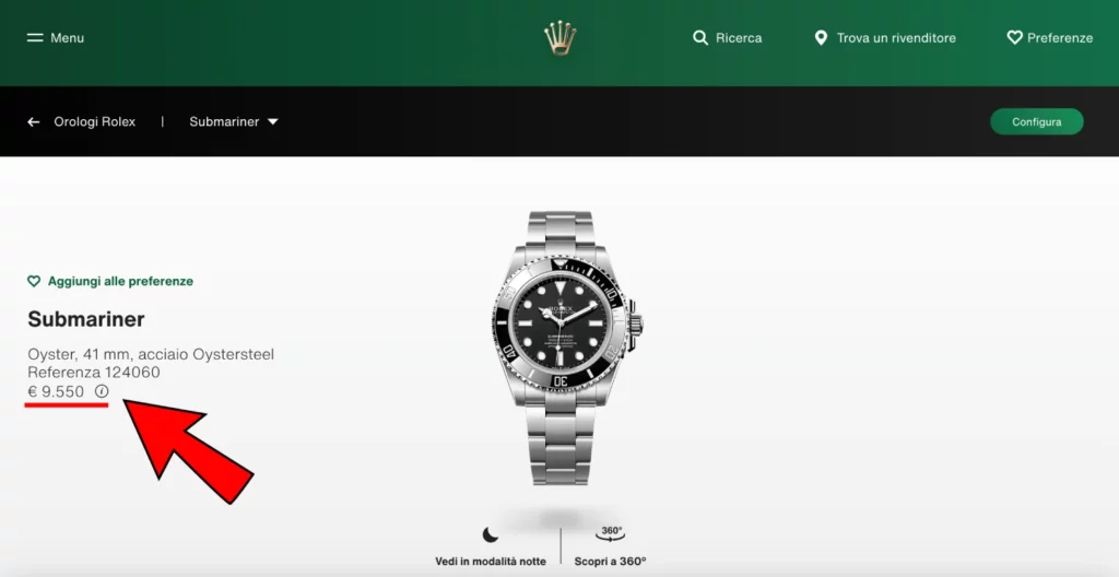 Prezzo online di un Rolex, uguale al negozio fisico