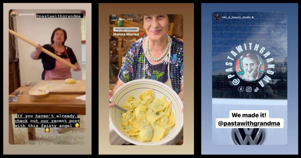 Storie Instagram di utenti che hanno fatto un'esperienza con Nonna Live